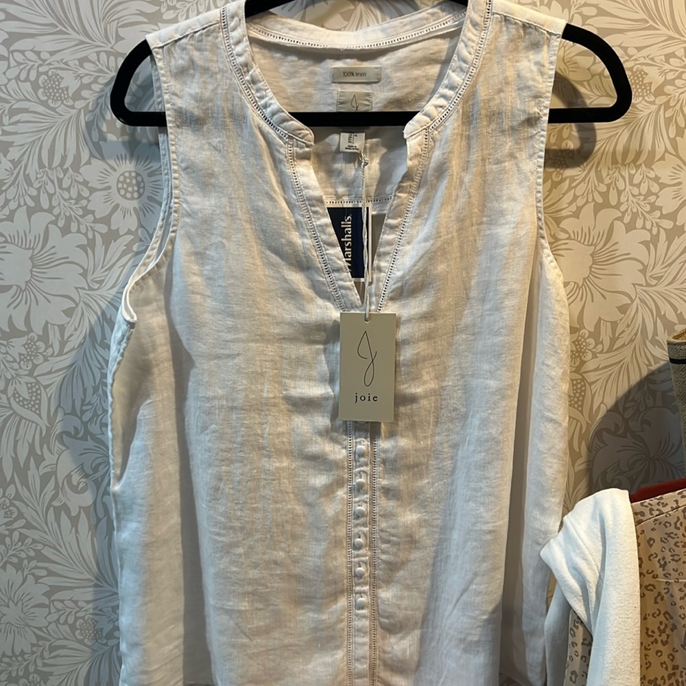 Women's large sleeveless linen white top